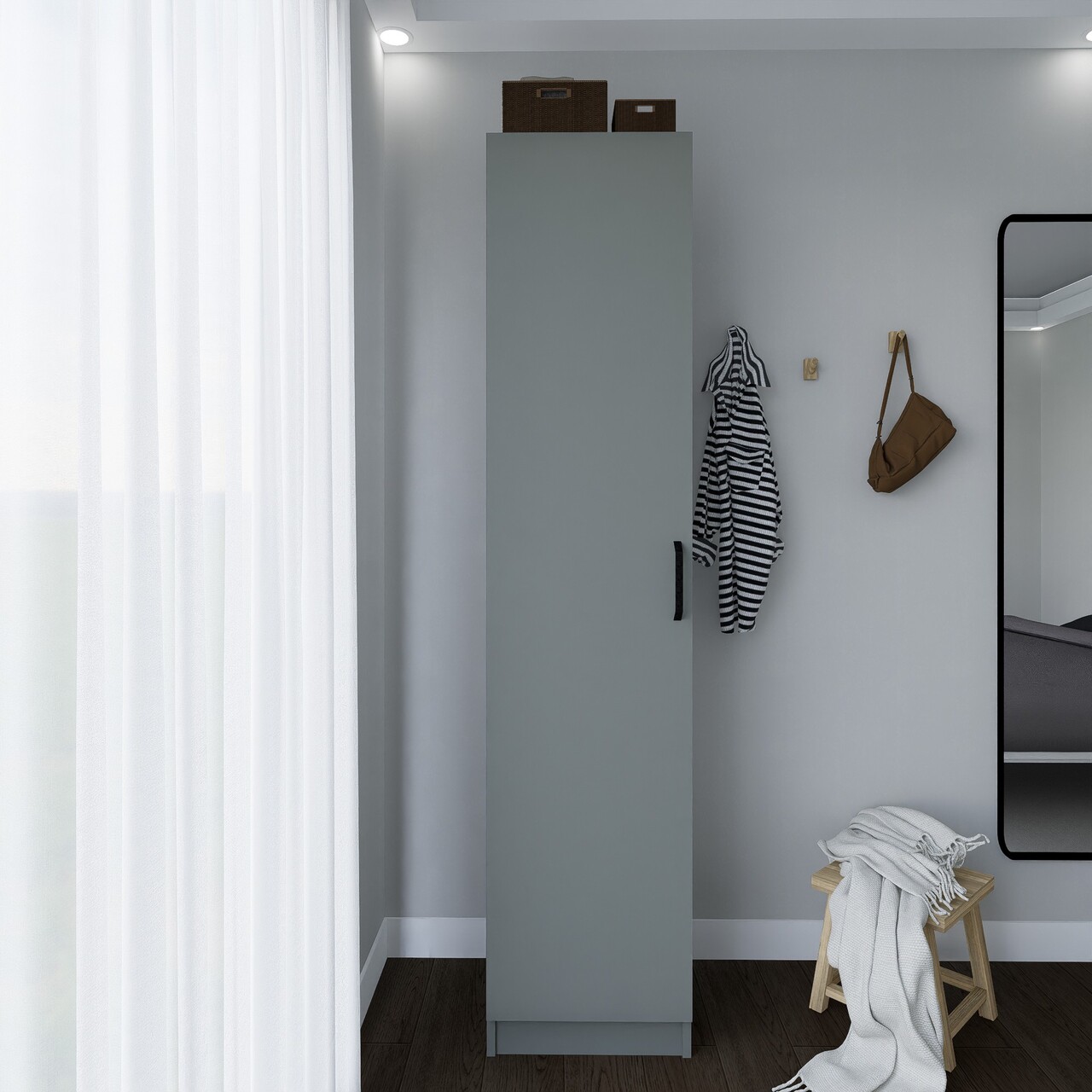 Dulap pentru haine, Hanah Home, Yaman 1600-040, 40x182x47 cm, Gri - imagine 7